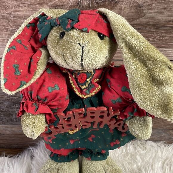 Merry Christmas Bunny Rabbit Plush 14” Decoration - Picture 2 of 6